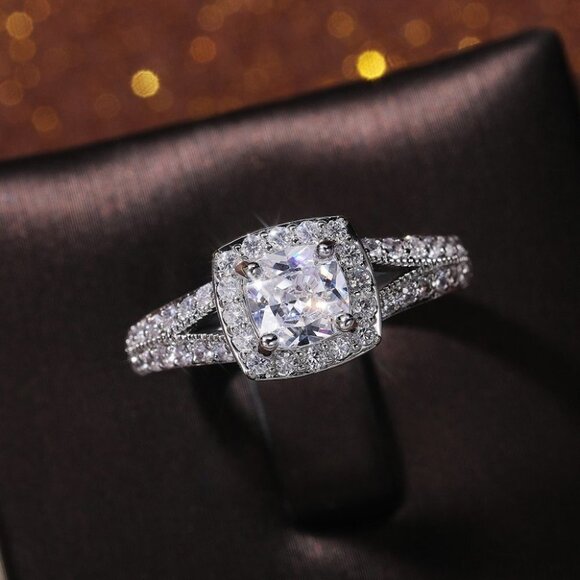 ▶NEW LUXURY 14K WHITE GOLD SQUARE GEM DIAMOND ENGAGEMENT RING FOR WOMEN K774